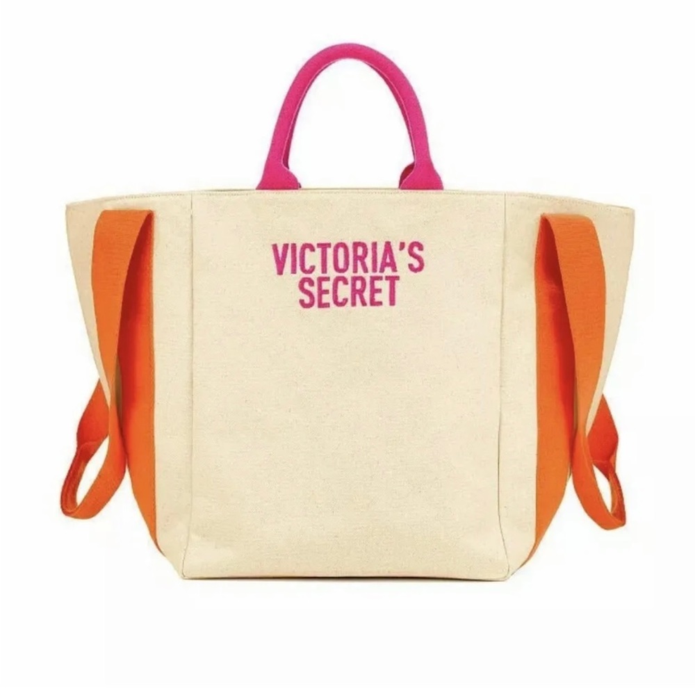 Victoria's Secret Bombshell Summer Coral Orange Pink Beach Canvas Tote Bag